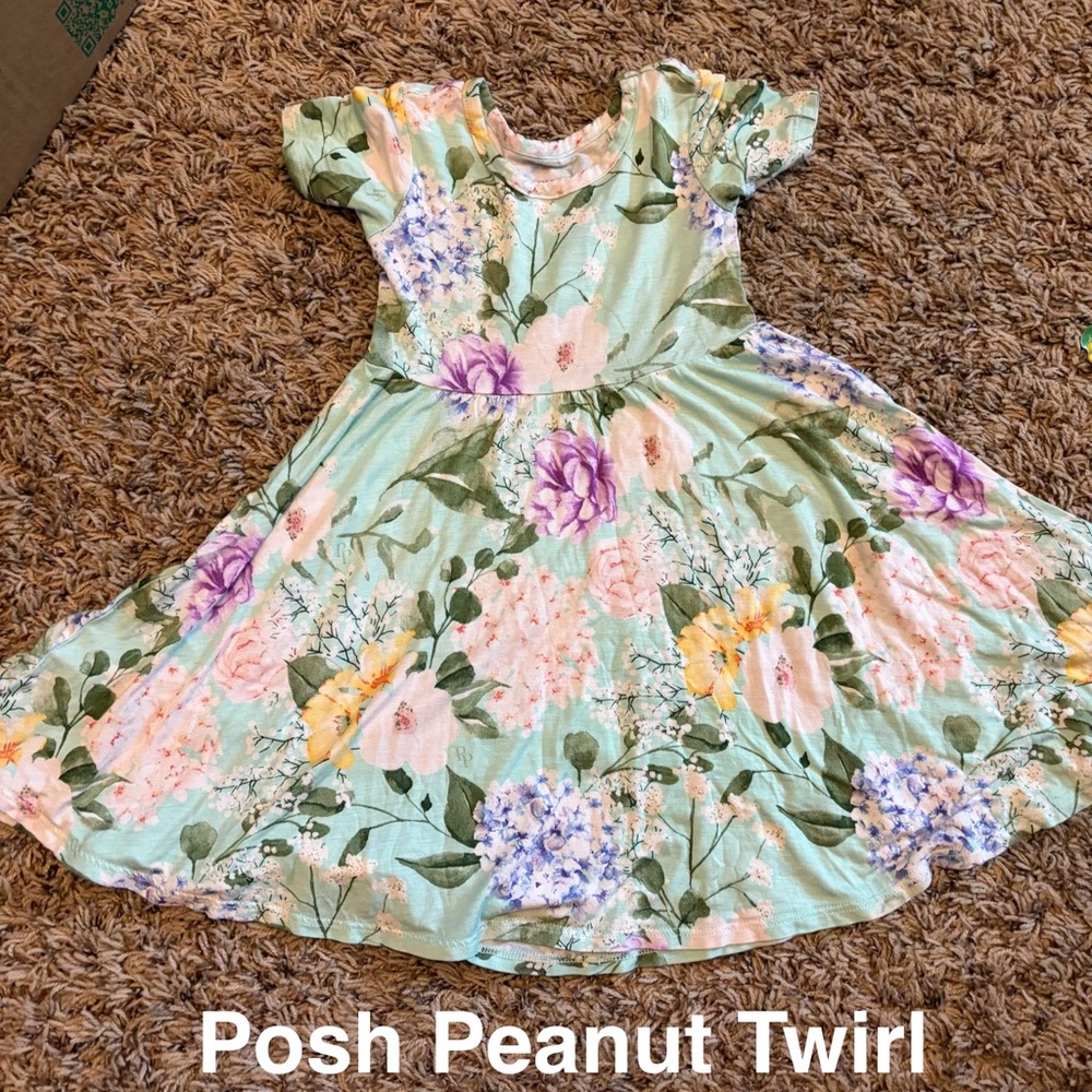 Posh Peanut Floral Kids Dress - Mint and Lavender